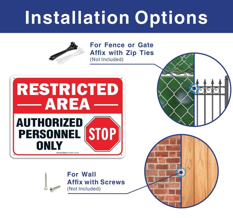 Faittoo (6 Pack) Restricted Area Sign Authorized Personnel Only, Do Not Enter Sign, 10 x 7 Inches .40 Rust Free Aluminum, UV Protected, Weather Resistant, Waterproof, Durable Inkï¼ŒEasy to Mount - Image 3
